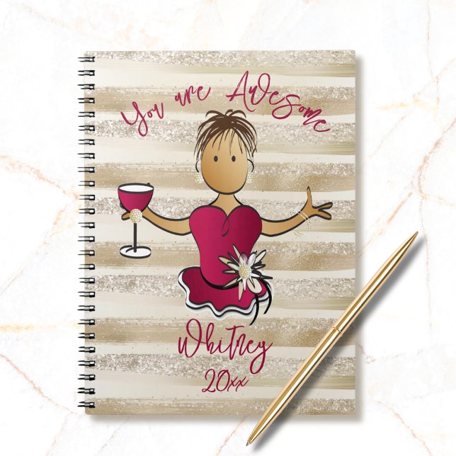 Ethnic Female Cartoon Glitter Sparkle Personalised Notebook (Creator Uploaded)