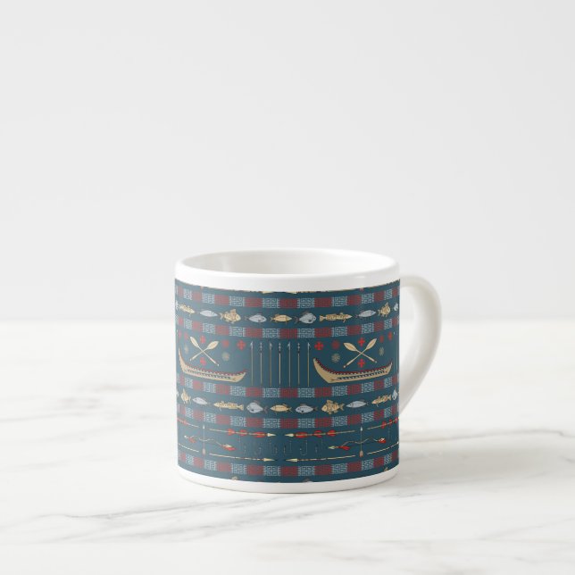 Ethnic Fishing Pattern Espresso Cup (Front Right)