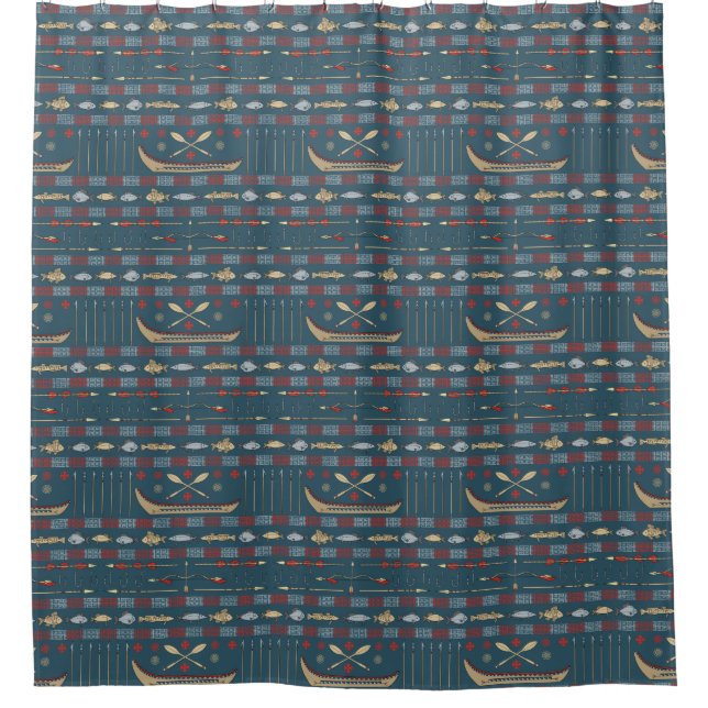Ethnic Fishing Pattern Shower Curtain (Front)