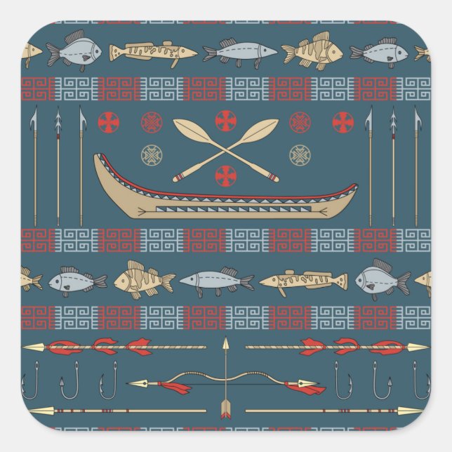 Ethnic Fishing Pattern Square Sticker (Front)