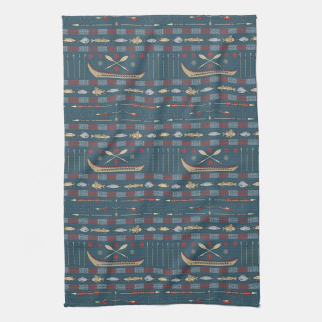 Ethnic Fishing Pattern Tea Towel (Vertical)