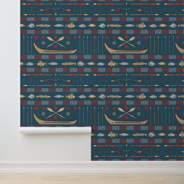 Ethnic Fishing Pattern Wallpaper (Application)