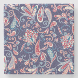 Ethnic Floral: Abstract Oriental Seamless. Stone Coaster