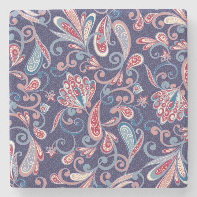Ethnic Floral: Abstract Oriental Seamless. Stone Coaster (Front)