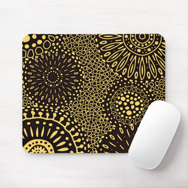 Ethnic Floral Black Gold Pattern Mouse Pad (With Mouse)