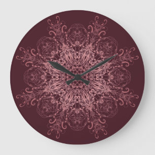 Ethnic floral coral mandala. large clock