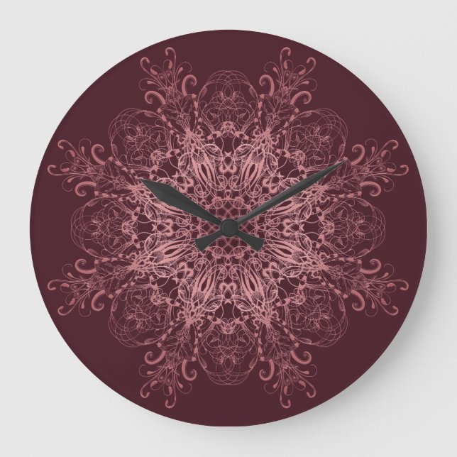 Ethnic floral coral mandala. large clock (Front)