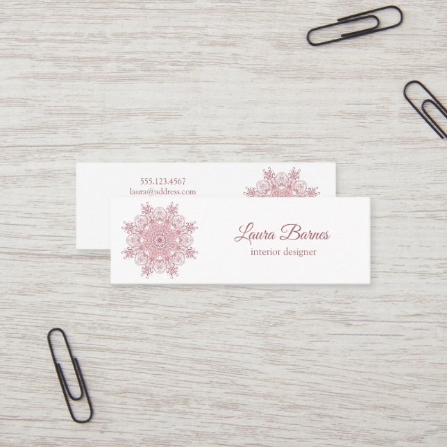 ethnic floral  coral mandala. mini business card (Front/Back In Situ)