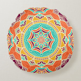 Ethnic Floral: Enchanting Seamless Design. Round Cushion