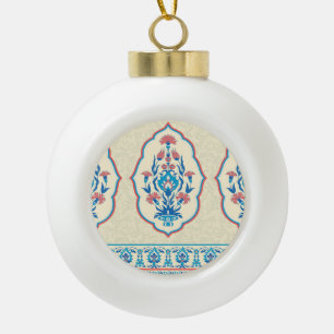 Ethnic Floral Fabric: Seamless Elegance Ceramic Ball Christmas Ornament