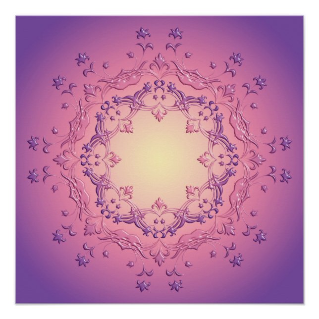 Ethnic floral gradient mandala poster (Front)