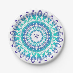 Ethnic floral mandala.Monogram Paper Plate