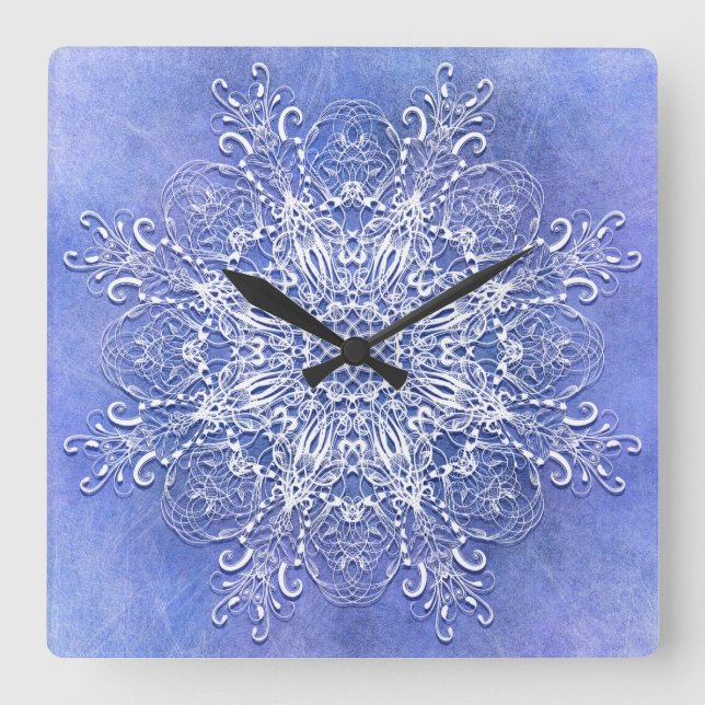 Ethnic floral mandala on grunge background square wall clock (Front)