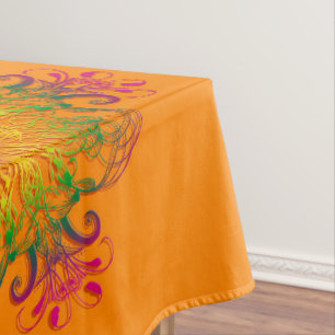 Ethnic floral mandala on orange background. tablecloth