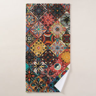 Ethnic floral mandala seamless pattern. Colourful Bath Towel