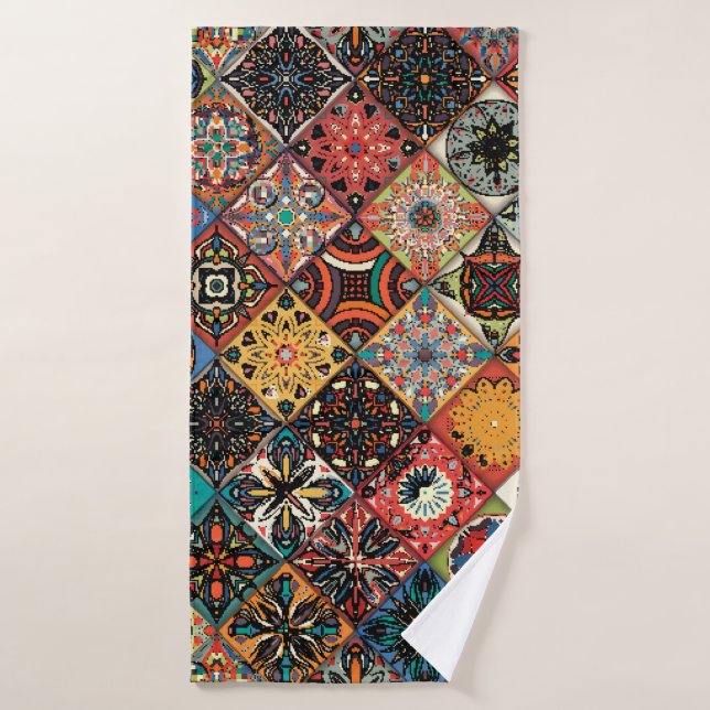 Ethnic floral mandala seamless pattern. Colourful  Bath Towel (Bath Towel)