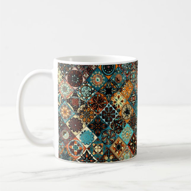 Ethnic floral mandala seamless pattern. Colourful  Coffee Mug (Left)
