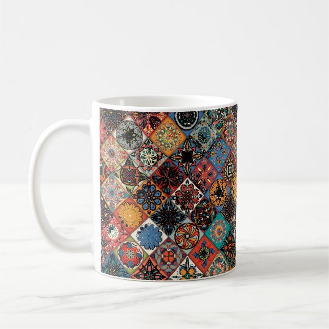 Ethnic floral mandala seamless pattern. Colourful  Coffee Mug (Left)