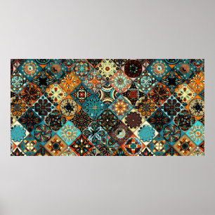 Ethnic floral mandala seamless pattern. Colourful  Poster