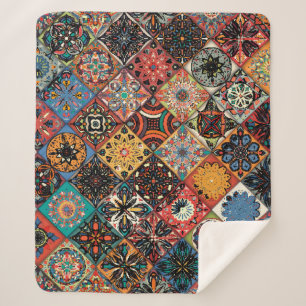 Ethnic floral mandala seamless pattern. Colourful  Sherpa Blanket