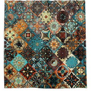 Ethnic floral mandala seamless pattern. Colourful Shower Curtain