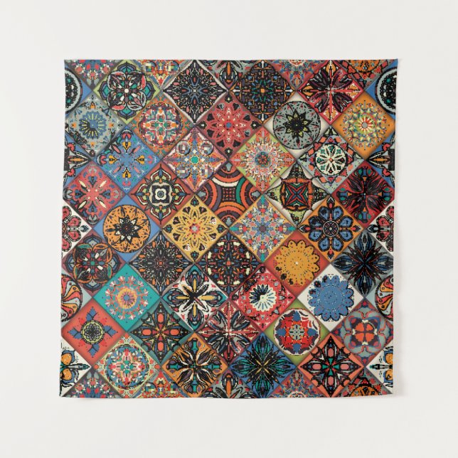 Ethnic floral mandala seamless pattern. Colourful  Tapestry (Front)