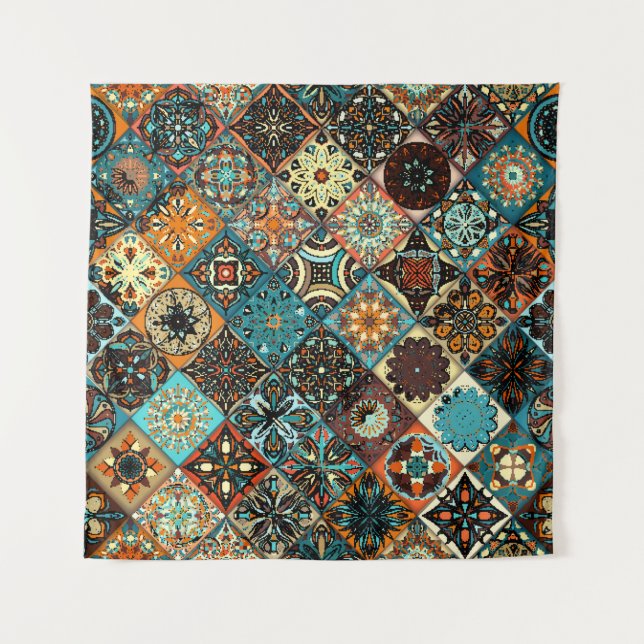 Ethnic floral mandala seamless pattern. Colourful  Tapestry (Front)