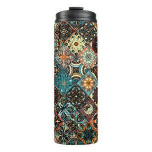 Ethnic floral mandala seamless pattern. Colourful Thermal Tumbler