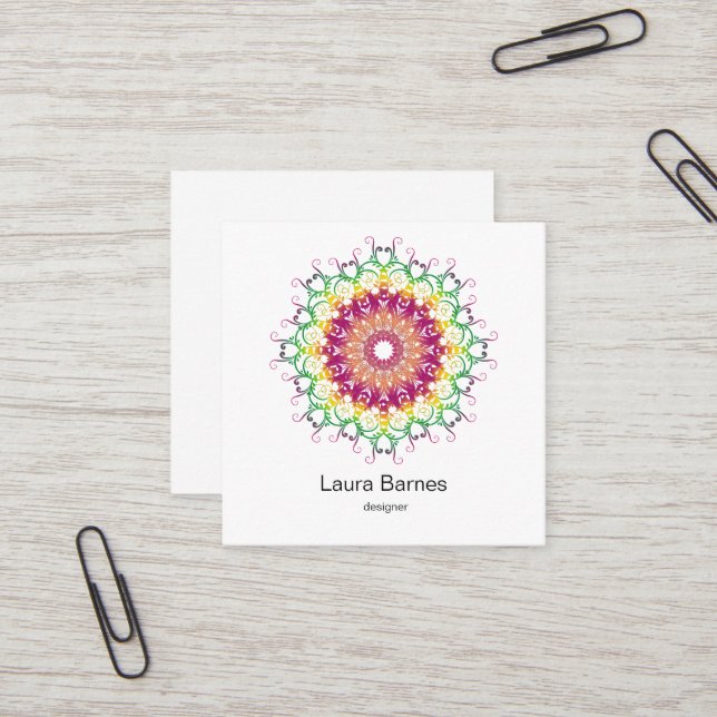 Ethnic floral mandala. square business card (Front/Back In Situ)