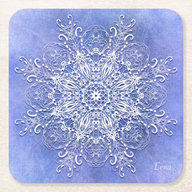 Ethnic floral mandala. square paper coaster (Front)