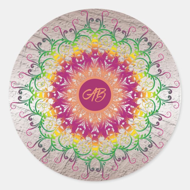 Ethnic floral multicolor mandala.   classic round  sticker (Front)