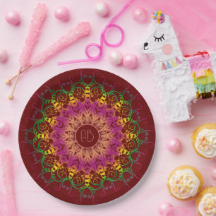 Ethnic floral multicolor mandala. paper plate