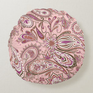Ethnic Floral: Oriental Paisley Design. Round Cushion