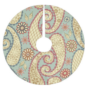 Ethnic floral, paisley vintage style. brushed polyester tree skirt