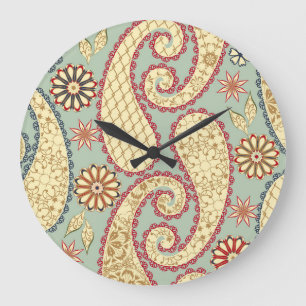 Ethnic floral, paisley vintage style. large clock