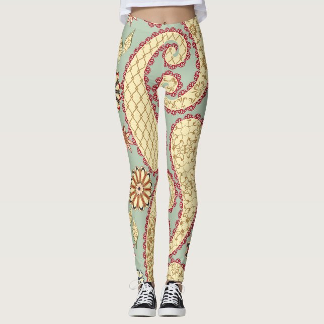 Ethnic floral, paisley vintage style. leggings (Front)