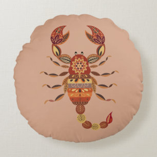 Ethnic Floral Scorpion Round Cushion