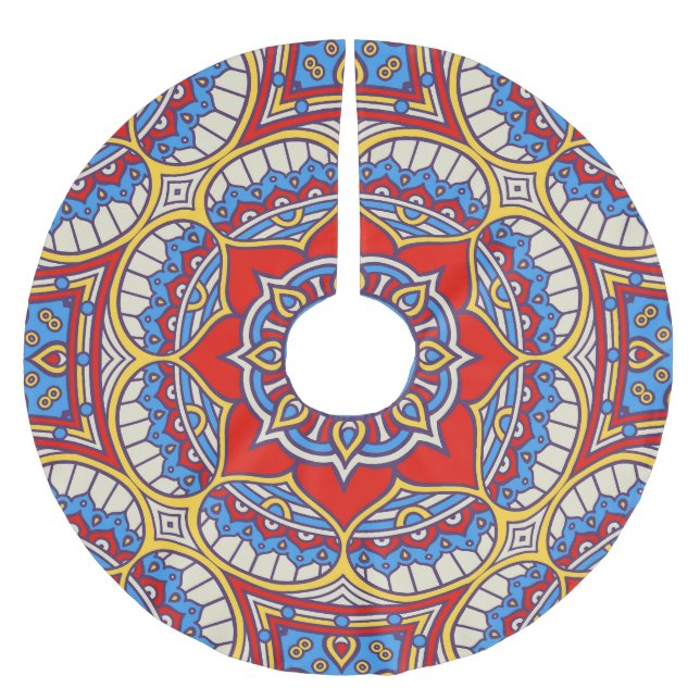 Ethnic floral, seamless bohemian pattern. brushed polyester tree skirt (Front)