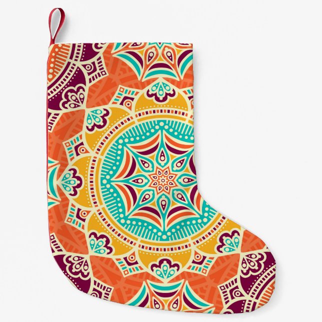 Ethnic floral seamless pattern small christmas stocking (Front)