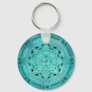 Ethnic floral turquoise grunge mandala key ring