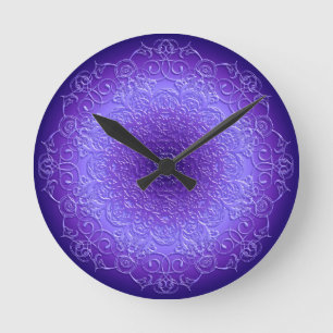 Ethnic Floral Violet Gradient Mandala Round Clock