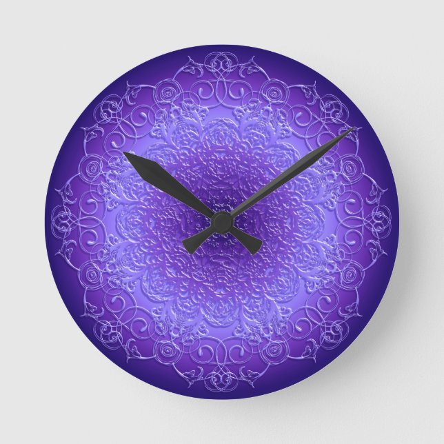 Ethnic Floral Violet Gradient Mandala Round Clock (Front)