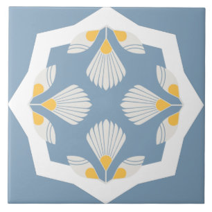 Ethnic flower geometric yellow and teal ceramic tile