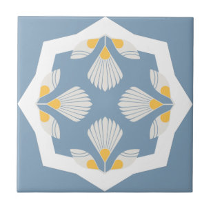 Ethnic flower geometric yellow and teal ceramic tile