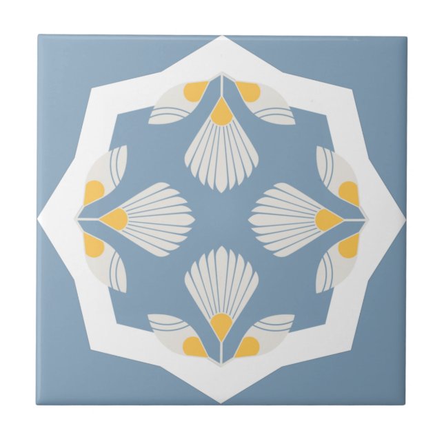 Ethnic flower geometric yellow and teal   ceramic tile (Front)