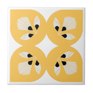 Ethnic flower ornate yellow and black   ceramic tile