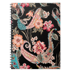 Ethnic flowers and leaves with paisley vintage ele notebook