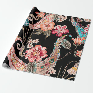 Ethnic flowers and leaves with paisley vintage ele wrapping paper