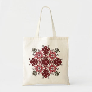 Ethnic flowers bouquet round ornament tote bag