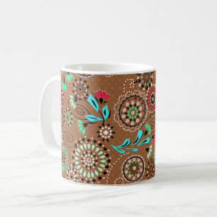 Ethnic folk abstract floral pattern retro brown coffee mug